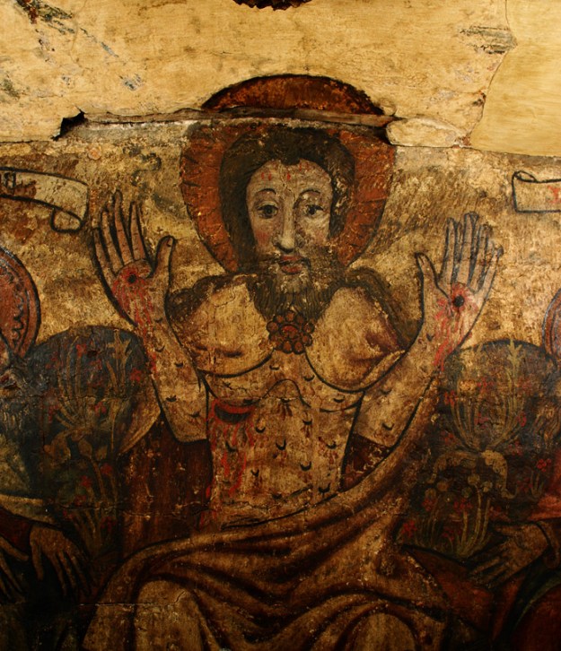 Christ displaying his wounds, The Doom Wall Painting c 1435 Holy Trinity Church, Coventry
